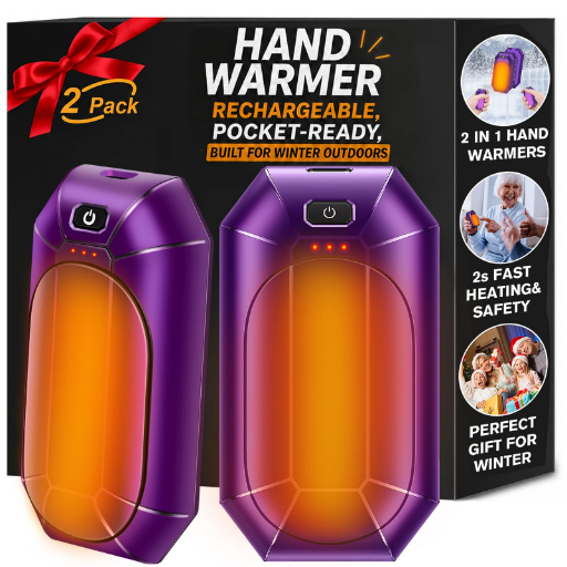 Hand Warmers Rechargeable 2 Pack, Reusable Electric Handwarmers Portable AI Smart Safe Heat Long Lasting Pocket Heater, Warm Gifts for Men Women Outdoor Indoor Hiking Studying Hunting Golf Camping